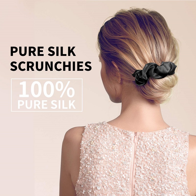 100% Silk Scrunchies-Hair Ties-Ropes Hair Bands-Bows Ropes Elastics Ponytail Holders for Women Girls Hair Accessories-No Hurt Your Hair