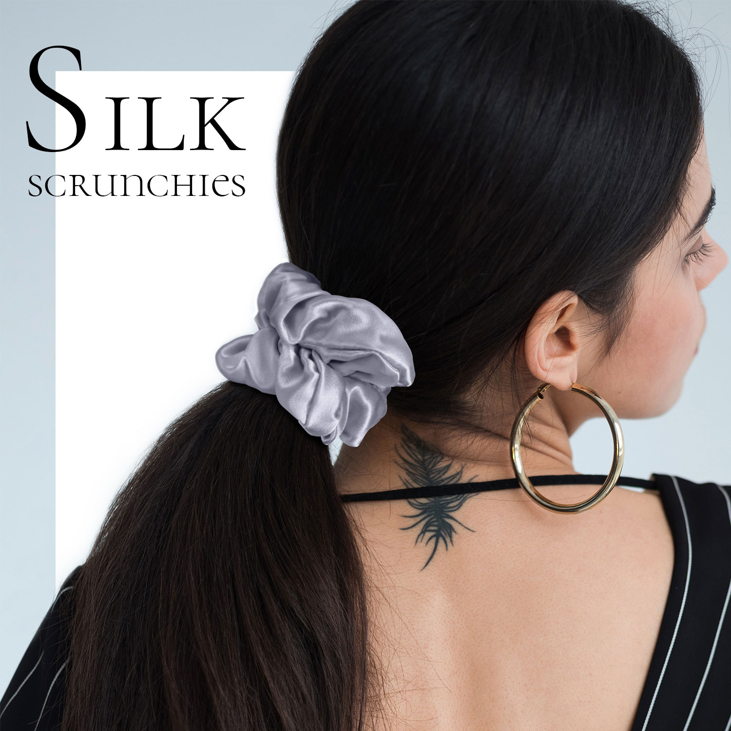 100% Silk Scrunchies (Sliver Grey)
