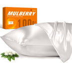 Ivory white mulberry silk pillowcase with Jimoo packaging and silkworm cocoons, 100% natural.
